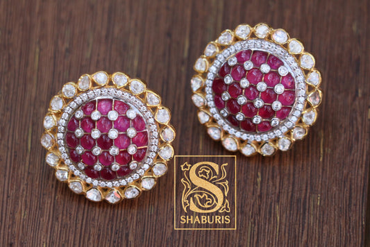 Latest Indian Jewelry,Pure Silver Jewellery Indian ,Moissanite Earrings,polki studs,Indian Bridal,Indian Wedding Jewelry-NIHIRA-SHABURIS
