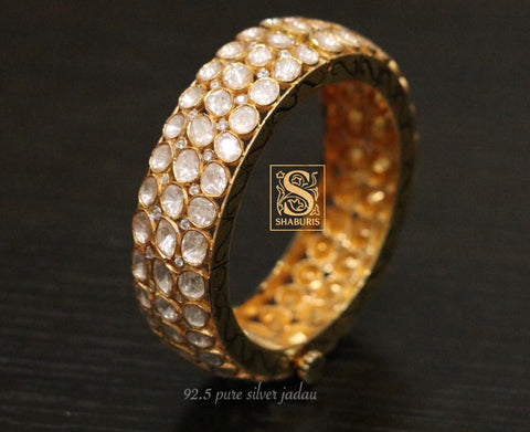 Polki Bangle,Pure Silver Jewellery Indian ,Bangle,Big Kundan Bangle,Indian Bridal,Indian Wedding Jewelry-NIHIRA-SHABURIS