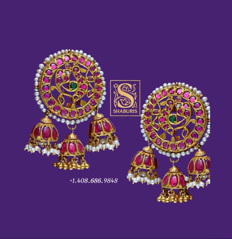 Peacock Jewelry,Pure Silver Jewellery Indian ,Nakshi Earrings,Big Indian earrings,Indian Bridal,Indian Wedding Jewelry-NIHIRA-SHABURIS