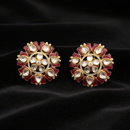 Ruby Earrings Diamond Studs Polki Earrings Diamond Earrings Cocktail earrings 925 Silver Jewelry Silver Earrings - SHABURIS