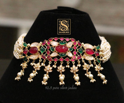 Indian Bridal Jewelry,Pure Silver Jewellery Indian ,Kundan Choker,Big Indian Necklace,Indian Bridal,Indian Wedding Jewelry-NIHIRA-SHABURIS