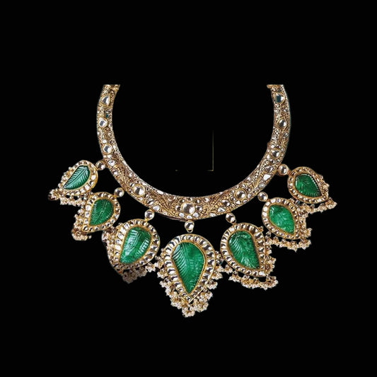 Polki Necklace ,Pure Silver Jewellery Indian ,Hasli Neckalce,South Indian Bridal,Indian Wedding Jewelry,Afghan Jewelry-NIHIRA-SHABURIS