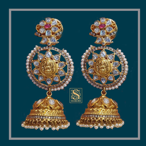 Temple Jewelry,Pure Silver Jewellery Indian ,Lakshmi Devi Earrings,Big studs,Indian Bridal,South Indian Wedding Jewelry-NIHIRA-SHABURIS