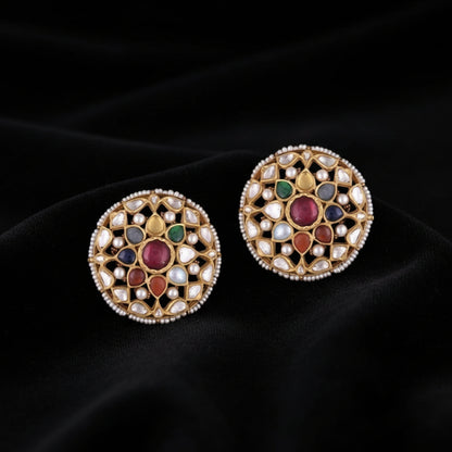 Navaratan Earrings Diamond Studs Diamond Earrings Simple Studs Pearl Studs 925 Silver Earrings Silver Jewelry - SHABURIS