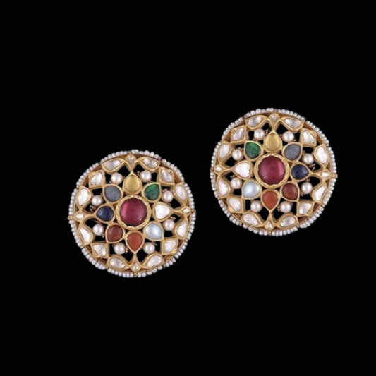 Bollywood Jewelry,Pure Silver Jewellery Indian ,Navaratan Jewelry,Navaratan studs,Indian Bridal,Indian Wedding Jewelry-NIHIRA-SHABURIS