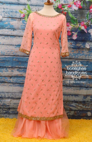 Pink kameez with sharara | sharara pants  | Indian Designerwear | Indian Bridal Dress | salwar suit | kameez |HoneyBee Handlooms