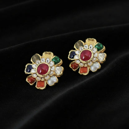 Navaratan Earrings Diamond Studs Diamond Earrings Simple Studs Pearl Studs 925 Silver Earrings Silver Jewelry - SHABURIS