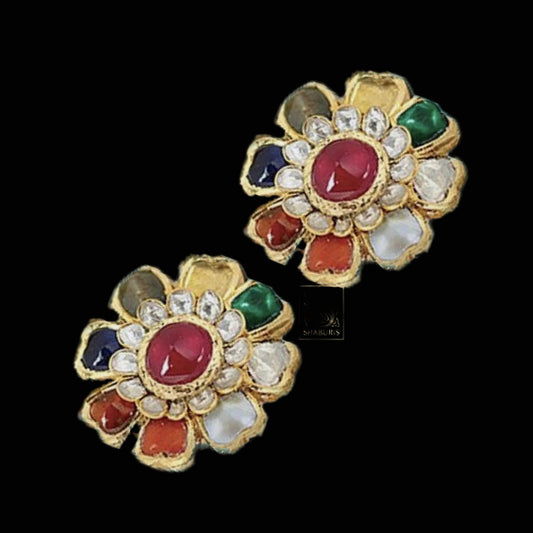 Navaratan Jewelry,Pure Silver Jewellery Indian ,Navaratan Jewelry,Navaratan studs,Indian Bridal,Indian Wedding Jewelry-NIHIRA-SHABURIS