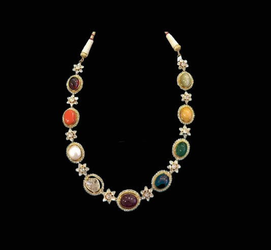 Bollywood Jewelry,Pure Silver Jewellery Indian ,Navaratan Jewelry,Navaratan Necklace,Indian Bridal,Indian Wedding Jewelry-NIHIRA-SHABURIS