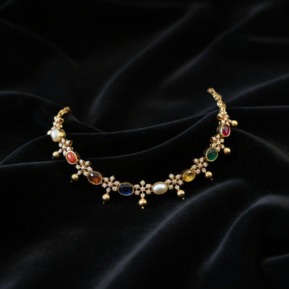 Navaratan Necklace Multi color stone Necklace 925 Silver Jewelry 925 Silver Necklace -SHABURIS