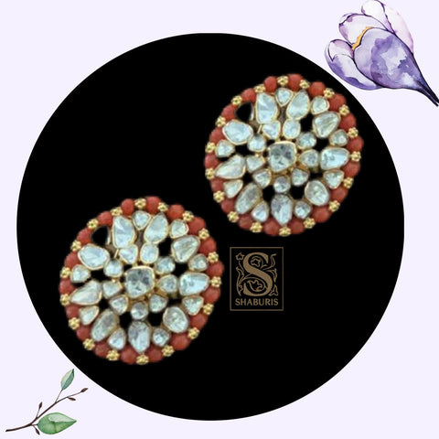 Pure silver Jewellery | coral studs | pearl | indian Jewellery | Kundan | Polki | Studs | big studs indian Indian Jewelry | SHABURIS