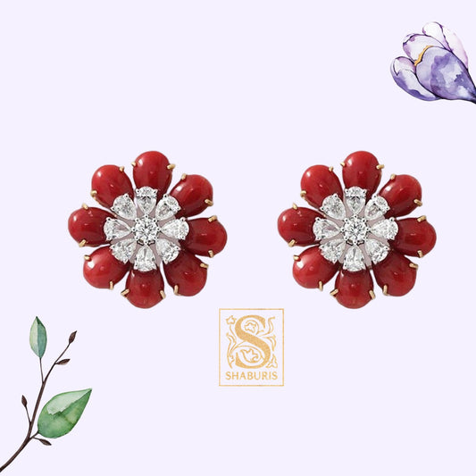 Latest Indian Jewelry,Pure Silver Jewellery Indian ,coral studs,coral earrings,Indian Bridal,Indian Wedding Jewelry-NIHIRA-SHABURIS