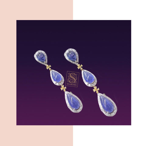Latest Indian Jewelry,Pure Silver Jewellery Indian ,Tanzanite studs,Indian earrings,Indian Bridal,Indian Wedding Jewelry-NIHIRA-SHABURIS