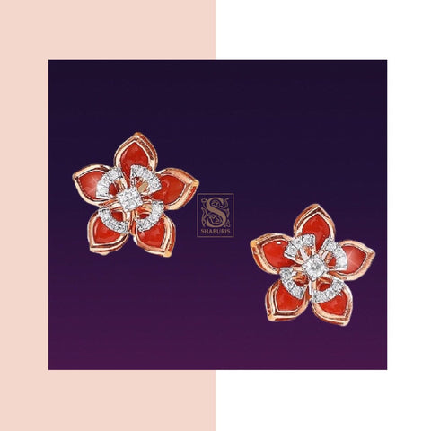 Latest Indian Jewelry,Pure Silver Jewellery Indian ,Coral Studs,Swaroski earrings,Indian Bridal,Indian Wedding Jewelry-NIHIRA-SHABURIS