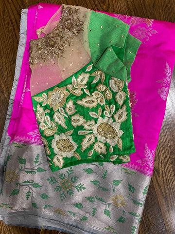 Raw mango saree inspired,Lyte weight Sarees online,South Indian Sarees,Pure Banaras Sarees,Saree Stitched Blouse,saree,Banaras silk- NIHIRA