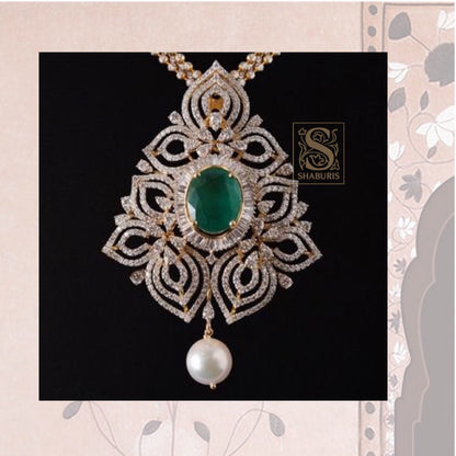 Latest Indian Jewelry,South Indian Jewellery,Pure silver diamond pendent,Swaroski Pendent,Indian Wedding Jewelry -NIHIRA-SHABURIS