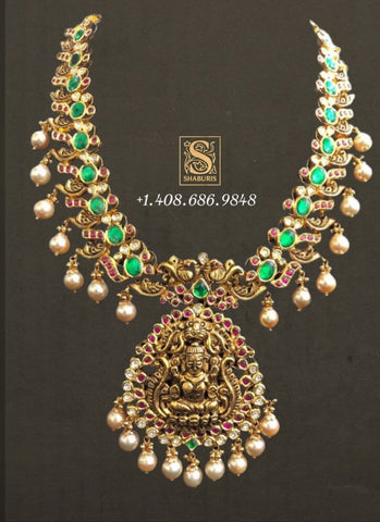 Temple Jewelry,Pure Silver Jewellery Indian ,Lakshmi Necklace,Big Indian Necklace,Indian Bridal,Indian Wedding Jewelry-NIHIRA-SHABURIS