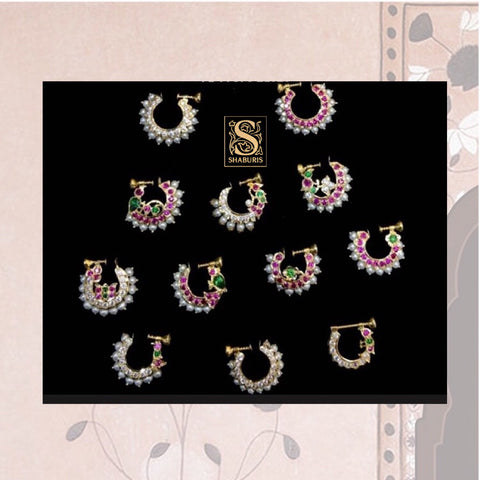 VFJ Tradtional Fancy Design American Diamond Studded (CZ) Gold Plated alloy  Nath, Nathiya, Nathia, Nose Pin,