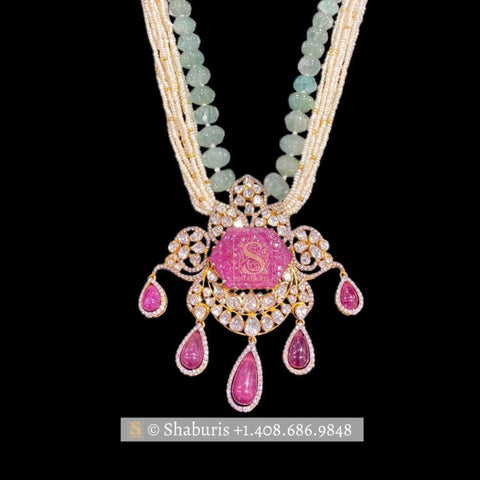 Polki set,Latest Indian Jewelry,South Indian Jewelry,Pure silver polki pendent Indian,Indian polki ,quartz beads,-NIHIRA-SHABURIS