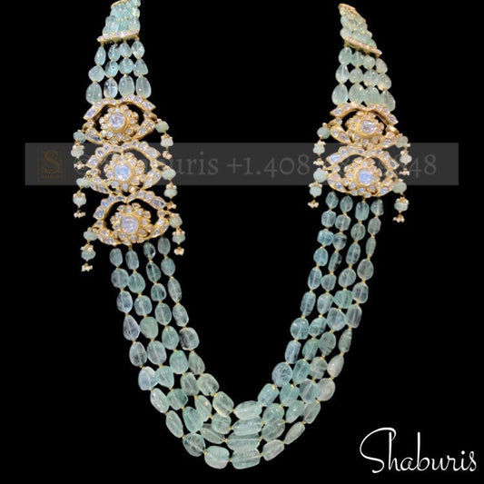 Polki set,Latest Indian Jewelry,South Indian Jewelry,Pure silver polki pendent Indian,Indian polki ,quartz beads,-NIHIRA-SHABURIS