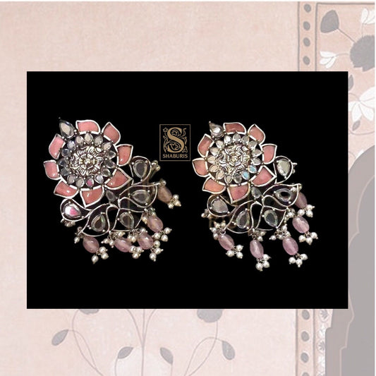 Customized Jewelry,South Indian Jewelry,Rhodium Earrings,Indian Bridal,Indian Wedding Jewelry,pure Silver indian jewelry-NIHIRA-SHABURIS