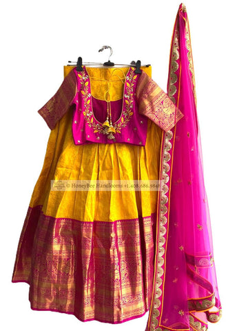 Pure kanchi pattu lehenga,Bridal Lehenga,Pattu langa,Langavoni,Halfsaree,Kanjivaram Lehenga,Pattu Pavada,Silk Lehenga,teens Lehenga-NIHIRA