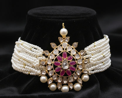 Pearl Necklace Polki Necklace 925 Silver Jewelry 925 Silver Necklace -SHABURIS