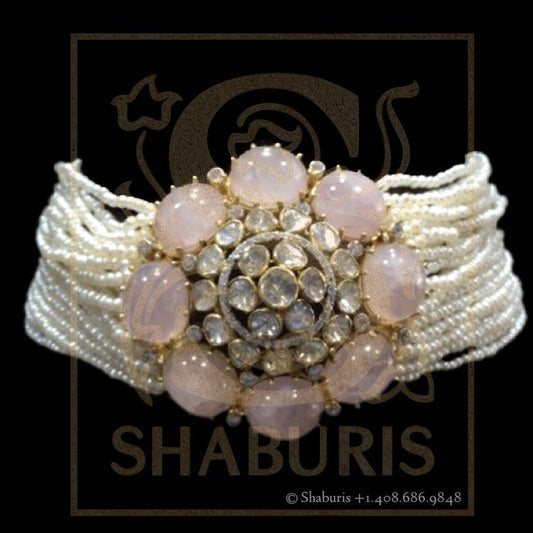 Pearl choker,Latest Indian Jewelry,South Indian Jewelry,Pure silver jewelry,pearl carved emerald set,victorian pendent,choker,necklace,Polki