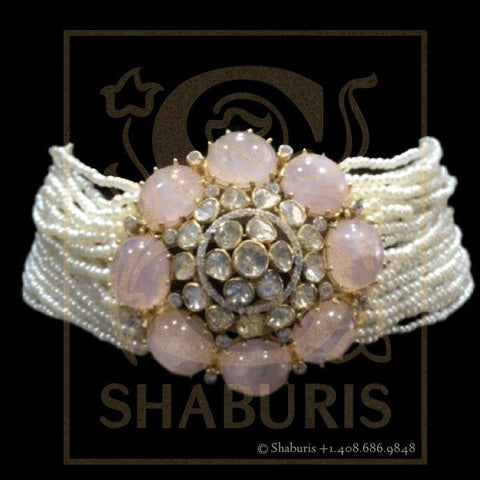 Pearl choker,Latest Indian Jewelry,South Indian Jewelry,Pure silver jewelry,pearl carved emerald set,victorian pendent,choker,necklace,Polki