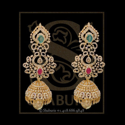 Latest Indian Jewelry,South Indian Jewelry,Pure silver Jhumkas Indian,Indian Earrings,Indian Wedding Jewelry -NIHIRA-SHABURIS