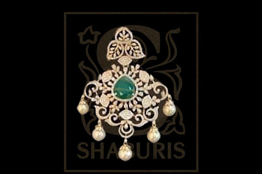 Latest Indian Jewelry,South Indian Jewellery,Pure silver diamond pendent,Swaroski Pendent,Indian Wedding Jewelry -NIHIRA-SHABURIS