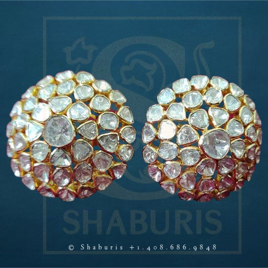 Polki Studs , Latest Indian Jewelry,South Indian Jewelry,Pure silver Jhumkas Indian,Indian Earrings,Indian Wedding Jewelry -NIHIRA-SHABURIS