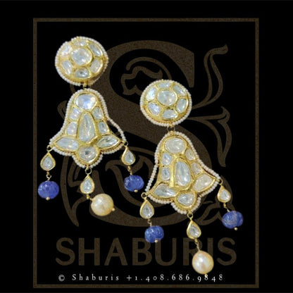 Bollywood Jewelry,Pure Silver Jewellery,polki Necklace,Big Indian studs,Indian Bridal,Indian Wedding Jewelry-NIHIRA-SHABURIS