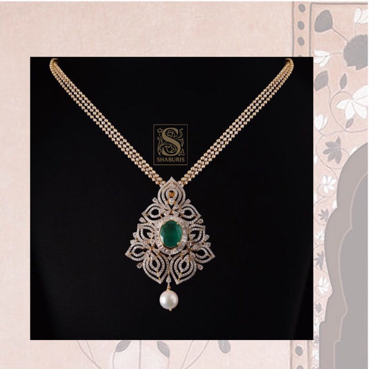 Latest Indian Jewelry,South Indian Jewellery,Pure silver diamond pendent,Swaroski Pendent,Indian Wedding Jewelry -NIHIRA-SHABURIS