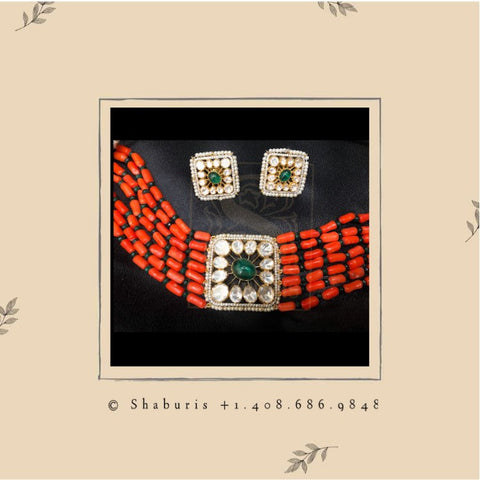 Coral Jewelry,Pure Silver Jewellery Indian ,coral Necklace,Indian Necklace,Indian Bridal,Indian Wedding Jewelry-NIHIRA-SHABURIS