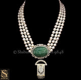 Pearl choker,Latest Indian Jewelry,South Indian Jewelry,Pure silver jewelry,pearl carved emerald set,victorian pendent,choker,necklace,Polki