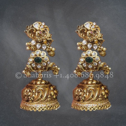 Peacock earrings ,Pure Silver Jewellery Indian ,nakshi Earrings,Big Indian earrings,Indian Bridal,Latest Indian Jewelry-NIHIRA-SHABURIS