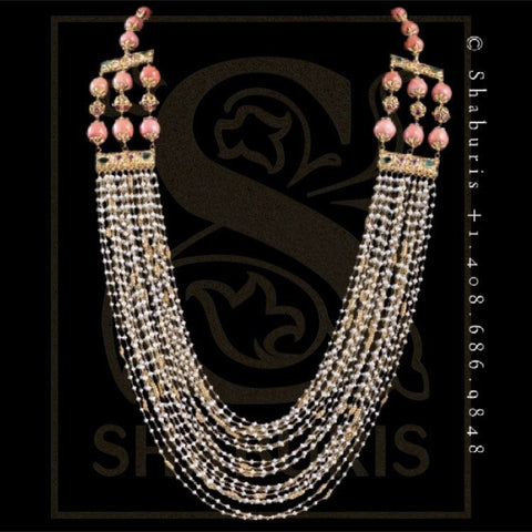 Pearl Maala,coral maala,pure silver,fresh water pearls,indian jewelry diamond jewelry inspired,Swarovski design,chain,necklace-NIHIRA