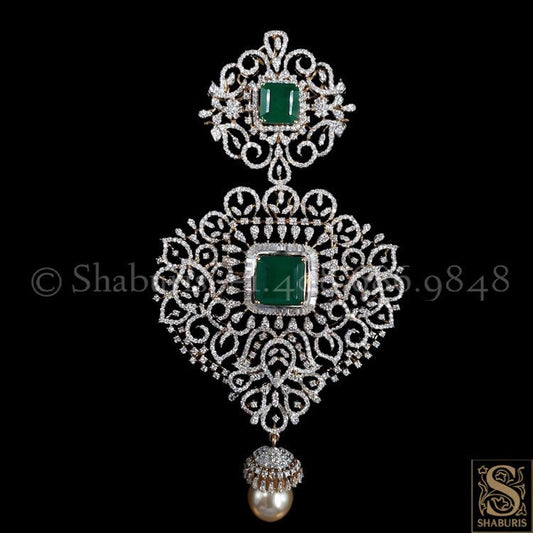 Latest Indian Jewelry,South Indian Jewellery,Pure silver diamond pendent,Swaroski Pendent,Indian Wedding Jewelry -NIHIRA-SHABURIS