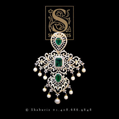 Latest Indian Jewelry,South Indian Jewellery,Pure silver diamond pendent,Swaroski Pendent,Indian Wedding Jewelry -NIHIRA-SHABURIS