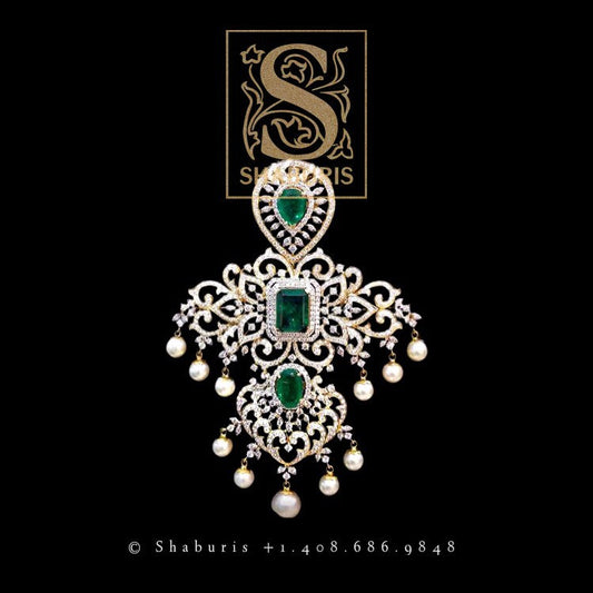 Latest Indian Jewelry,South Indian Jewellery,Pure silver diamond pendent,Swaroski Pendent,Indian Wedding Jewelry -NIHIRA-SHABURIS