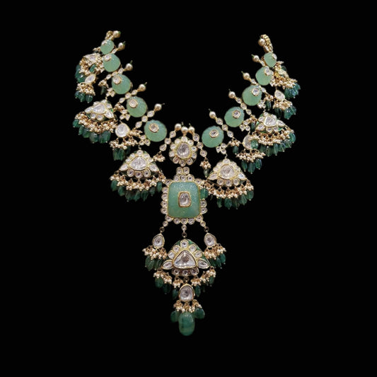 polki necklace,Heavy choker,Sabyasachi Jewelry inspired,southindian Jewelery,indian Jewelery,Polki haram,Pure silver jewelry-NIHIRA