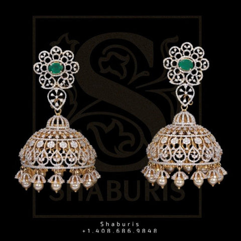 Diamond Buttalu,Swarovski Diamond Jhumka Jewelry Designs,South Indian Jewelry,Jhumka Earrings,Jhumki,latest indian jewellery Designs -NIHIRA