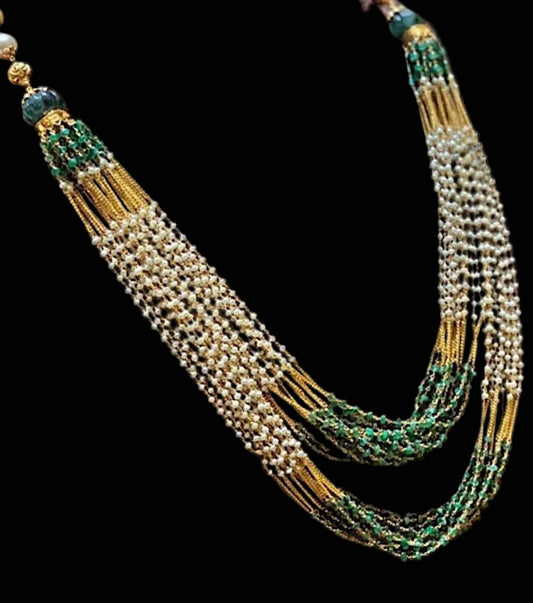 Pearl emerald mala ,Pure Silver Jewellery Indian ,Fresh Water Pearls,Pakistani Jewelry,Indian Bridal,Indian Wedding Jewelry-NIHIRA-SHABURIS