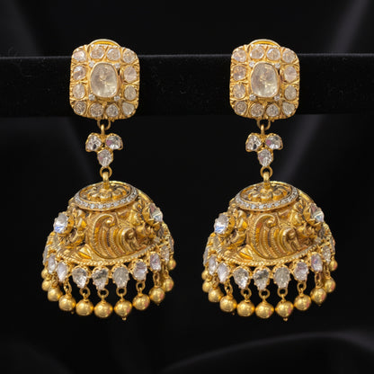 Polki Diamond Earrings Polki Jhumkas Diamond Jhumkas Big Earrings 925 Silver Jewelry Silver Earrings - SHABURIS