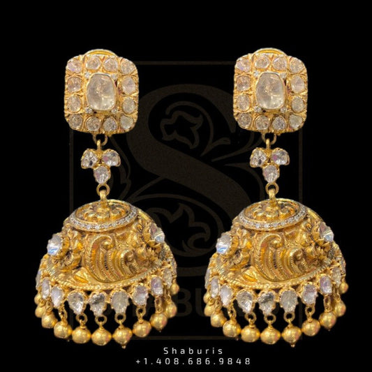 Polki Jhumka,Swarovski Diamond Jhumka Jewelry Designs,South Indian Jewelry,Jhumka Earrings,Jhumki,latest indian jewellery Designs -NIHIRA