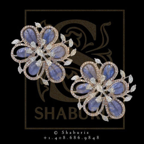 Jhumkas,Jhumki,Latest Indian Jewelry,South Indian Jewelry,Pure silver big Indian Studs, Earrings, Tanzanite studs-NIHIRA-SHABURIS