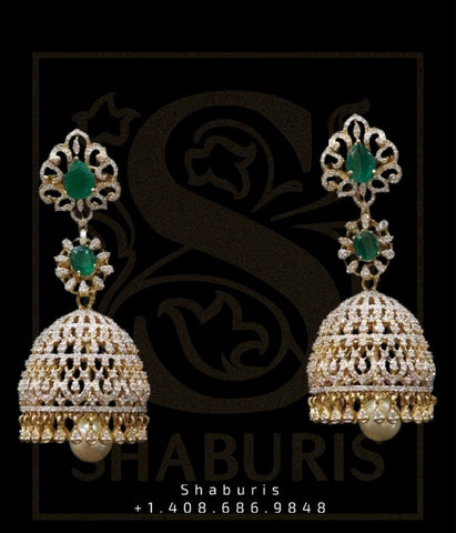 Diamond Buttalu,Swarovski Diamond Jhumka Jewelry Designs,South Indian Jewelry,Jhumka Earrings,Jhumki,latest indian jewellery Designs -NIHIRA