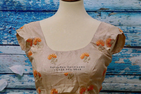 Jute work designer blouse - Peach work Blouse -Maggam work blouse - hand work blouse - Saree Blouse - peach gold Saree Blouse - gold Blouse