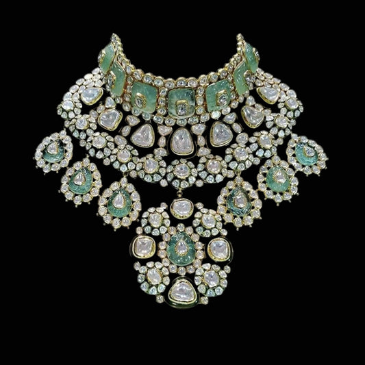 Padmavathi choker,Heavy choker,Sabyasachi Jewelry inspired,southindian Jewelery,indian Jewelery,Polki haram,Pure silver jewelry-NIHIRA